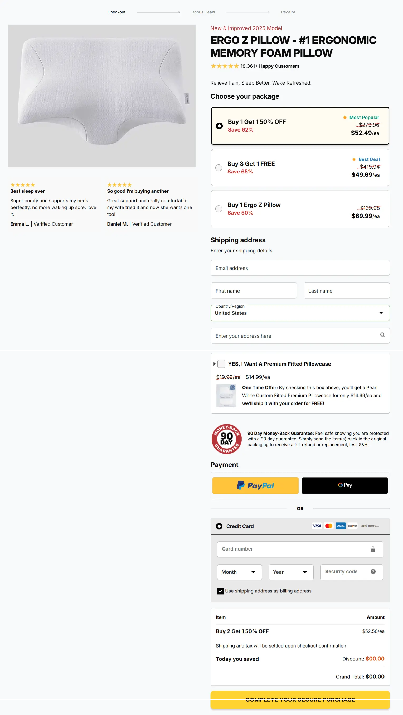 Ergo Z Pillow secure checkout page